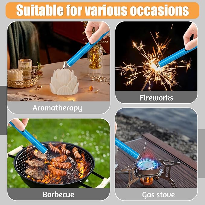 2 Pack Electric Candle Lighters, USB Rechargeable Lighter with Windproof Flameless & Extended Handle, Suitable for Candles, BBQ, Camping, Gas Stove, Festivals Gift (Blue, 2 Packs-B)