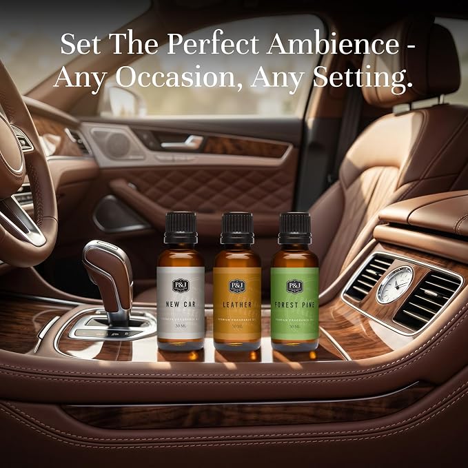 P&J Trading Car Trio Set of 3 - New Car, Leather & Forest Pine - Premium Concentrated Trio Set for Car Freshies, Candle Making, Diffusers, Soap Making & DIY Crafts - USA Made, 30 ML