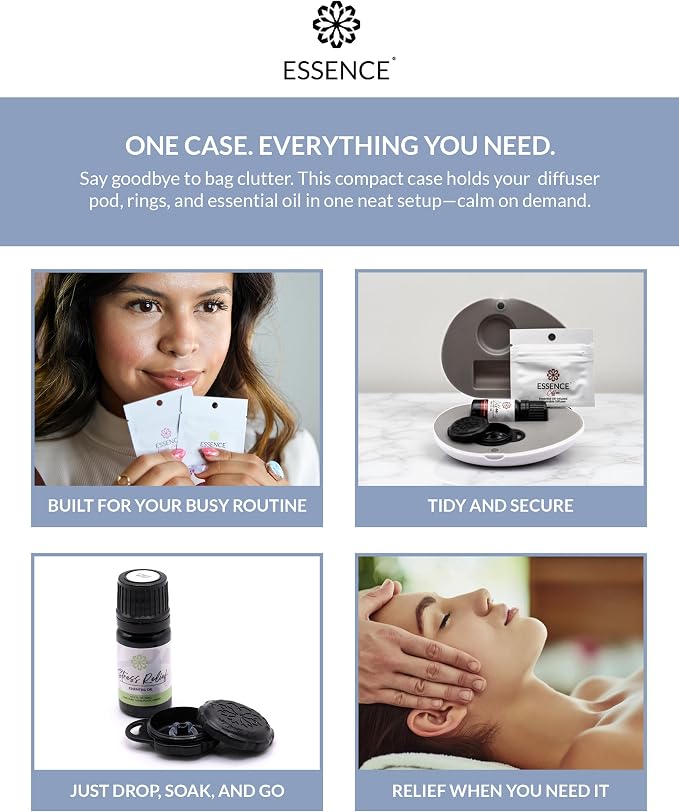 Essence Pearl Travel Case | Energy Essential Oil | Aromatherapy Nasal Diffuser & Essential Oil Carrying Case | Peppermint & Citrus Blend | Travel-Friendly Kit | Black Pod