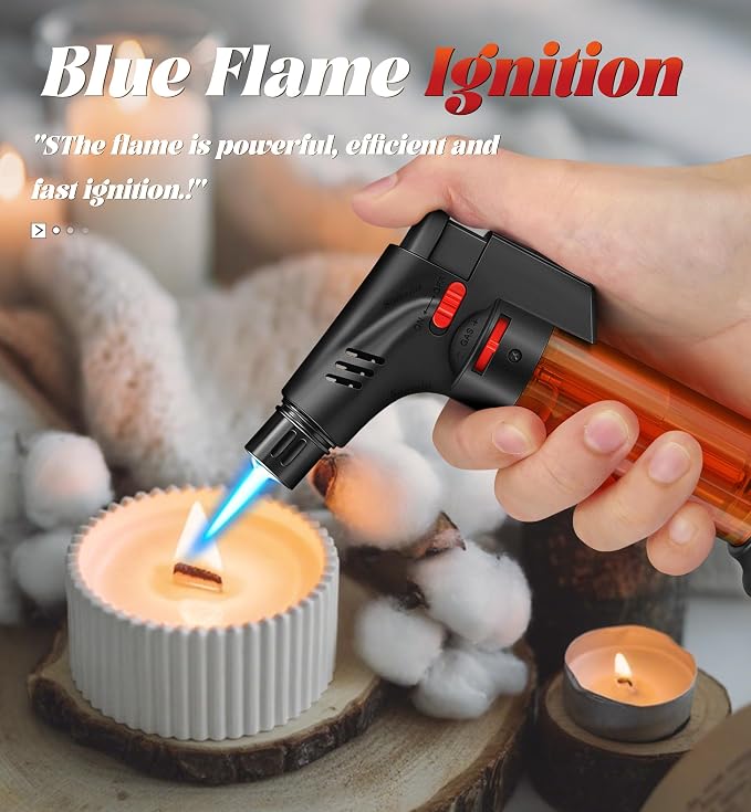 Samniu 4 Pack of Torch Lighter, Jet Flame, Butane gas, Mini Refillable Windproof Lighters, for candle, fireplace, grill (Gas not Included)