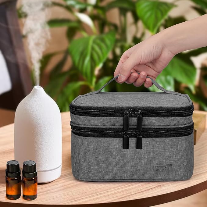 LUXJA Essential Oil Carrying Case - Holds 30 Bottles (5ml-30ml, Also Fits for Roller Bottles), Double-Layer Organizer for Essential Oil and Accessories, Gray (Bag Only)