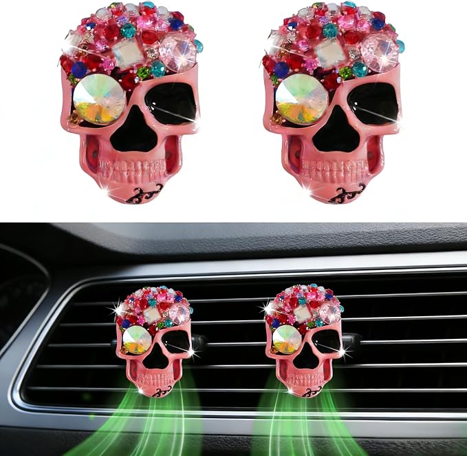 Gothic Skull Car Air Freshener Vent Clips with 2 Pads, Halloween Scented Car Accessories for Men Women, Automotive Interior Decor and Cool Car Fresheners for Men， Spooky Gift Idea-A6