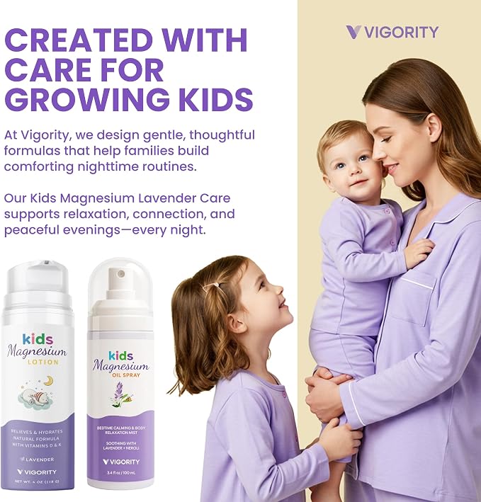 Kids Magnesium Lotion & Magnesium Sleep Spray Set - Calming Lavender Magnesium Oil Spray for Kids Bedtime + Soothing Body Lotion for Nighttime Legs & Feet Comfort, Aromatherapy Lavender & Neroli