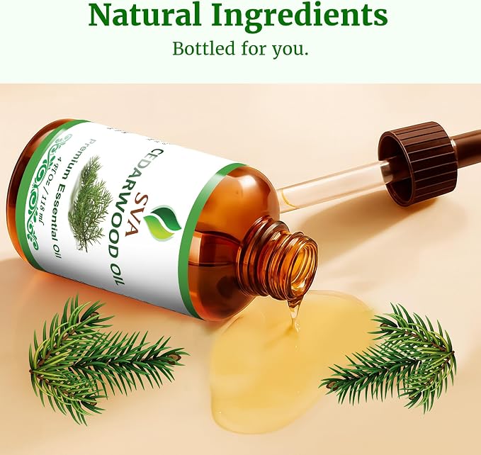 SVA Cedarwood Essential Oil – 4 Fl Oz – 100% Natural Cedar Juniperus Mexicana Oil - for Diffuser, Hair Care, Face, Skin Care, Aromatherapy, Scalp and Body Massage, Soap and Candles – with Dropper