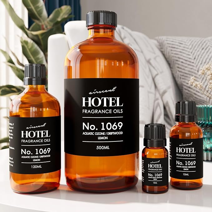 AirScent Hotel Diffuser Oil No. 1069 - Aquatic Ozone, Driftwood, Lemon - Premium Fragrance Oil for Ultrasonic and Waterless Diffusers and Crafting - 500 mL, 16.9 fl oz Glass Bottle
