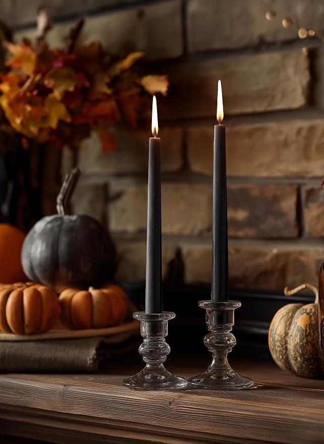 12PK 10" Classic Taper Candles, Black, 7-8 Hours Long Burning, Unscented Tall Candlesticks