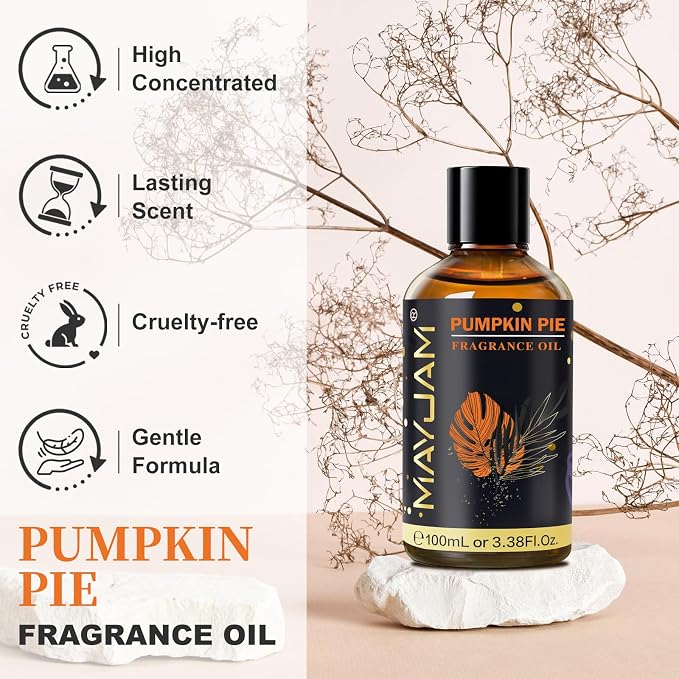 Pumpkin Pie Fragrance Oil Essential Oil, MAYJAM 3.38FL.OZ Pumpkin Pie Oil for Diffusers for Home, Long Lasting Scented Oils for Soap Candle Making - 100ML