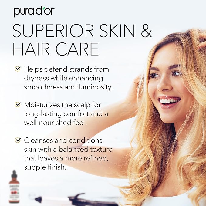 PURA D'OR 4 Oz Organic Castor Oil – Pure Cold-Pressed, Hexane-Free, USDA Certified – Lashes, Brows, Hair, Scalp, Skin-Moisturizer Supporting Softness, Strength, Hydration, Shine & Radiance,(Pack of 2)