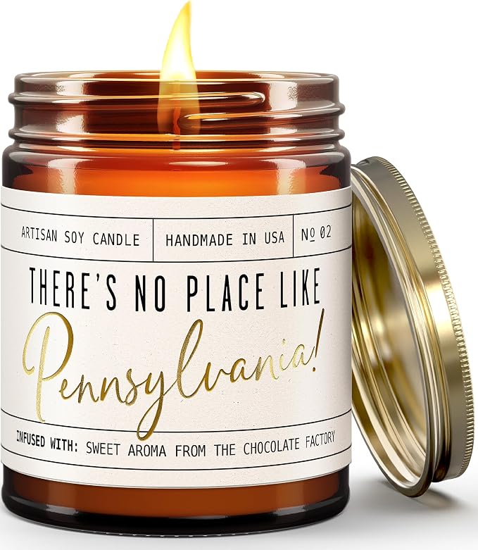 Pennsylvania Gifts, Pennsylvania Decor for Home - 'There's No Place Like Pennsylvania Candle, w/Aroma of The Chocolate Factory I Pennsylvania Souvenirs State Gifts I 9oz Jar, 50Hr Burn, USA Made