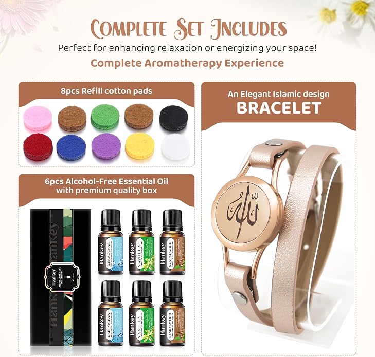 SHAHADA & Allah Bracelet AromatherapyOil Arabic Jewelry for Women–Perfect Ramadan & Islamic Gifts with Allah Pendant