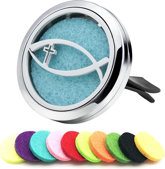 30mm Car Diffuser Vent Clip Aromatherapy Car Essential Oil Diffuser Vent Clips Car Air Fresheners Scents Diffuser Vent Clip (Christian Cross Fish)