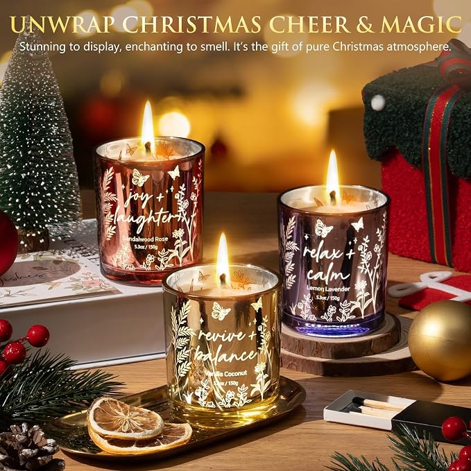 Scented Candles for Women, 3 Pack Candle Set Soy Candles for Home Scented Holiday Votive Candle Gifts Set, Mothers Day Birthday Gifts for Women Mom Her - Vanilla Coconut/Sandalwood Rose/Lemon Lavender
