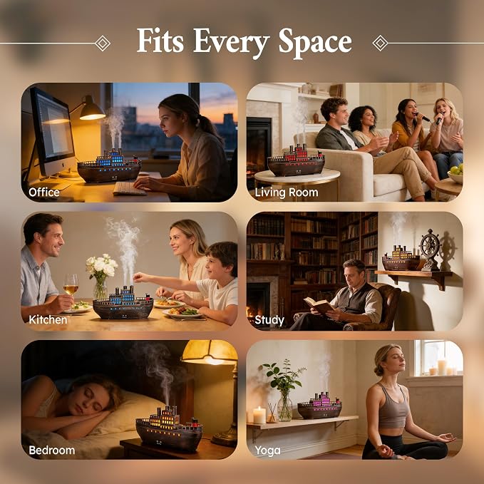 Essential Oil Diffuser 250ml, Ultrasonic Titanic Humidifier with 7 Color LED Lights, Quiet Operation, Auto Shut-Off, Remote Control, Perfect for Home, Office, and Bedroom Decor (Copper)