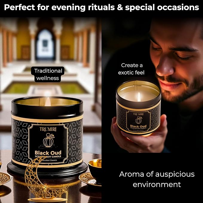 Black Oud Candle Highly Scented Soy Candel Clean Non Toxic Velas Aromáticas Gift for Men Pack of 1 5Oz Decorartive Travel Tin