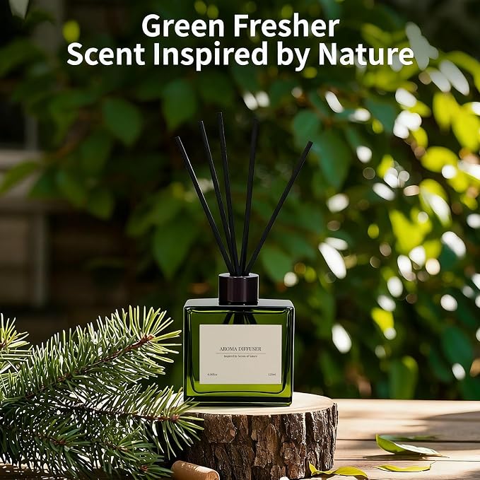 Reed Diffuser Set of 2, 4 fl oz Earthy Sandalwood & Jasmine Lily Scent Diffuser with 20 Sticks, 180 Days Long Lasting Elegant Home Fragrance for Bathroom Bedroom Decor Air Fresh