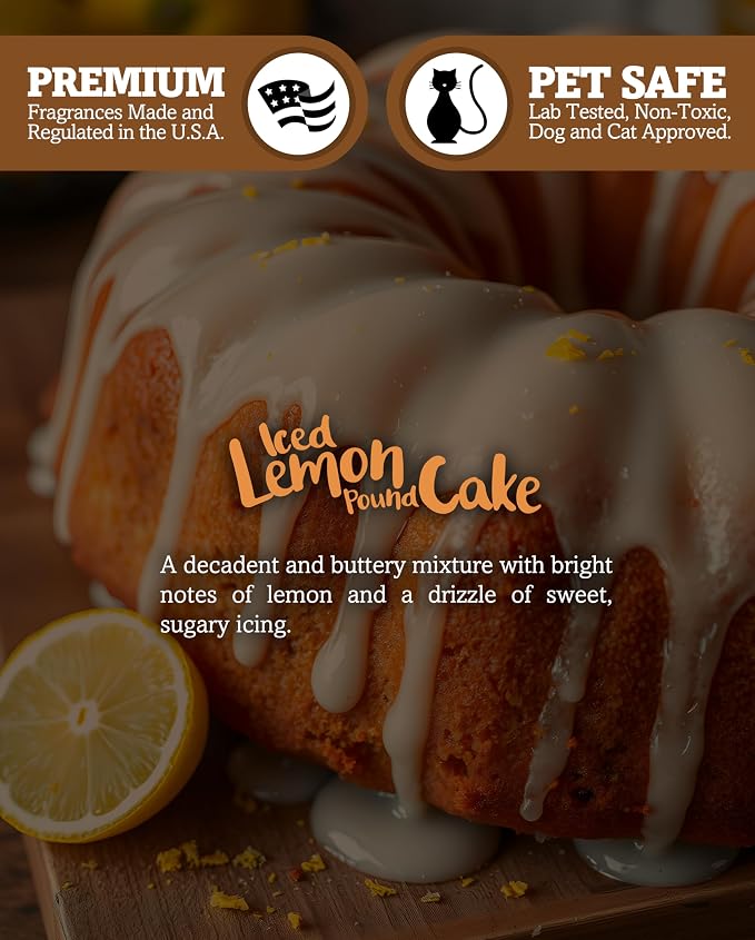 Iced Lemon Pound Cake Scented Natural Soy Candle, Essential Fragrance Oils, 100% Soy, Phthalate & Paraben Free, Clean Burning, 9 Oz.