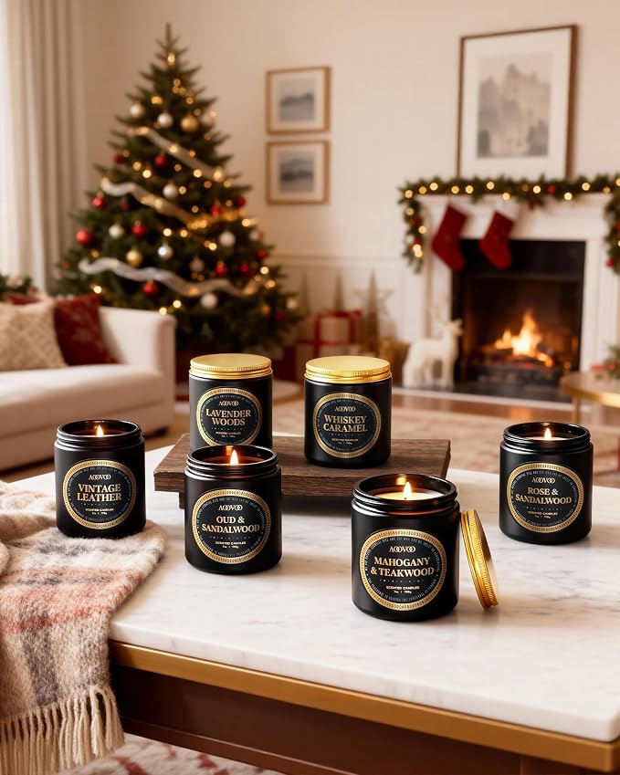 AOOVOO Scented Candles Gift Set - 6 Pack Men Candles for Home Scented, 42 oz Soy Candle for Men, 300 Hour Long Lasting Candle Set for Birthday, Father's Day, Valentine, Christmas, Anniversary