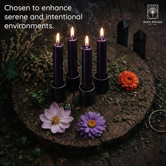 SOUL STICKS Protection Magic Spell Chime Taper Candles Deep Purple 20 Pack - Colored Unscented Chime Candles for Altar, Rituals, Ceremonies, Meditation Witchcraft Supplies, Wiccan, Candles Clearance