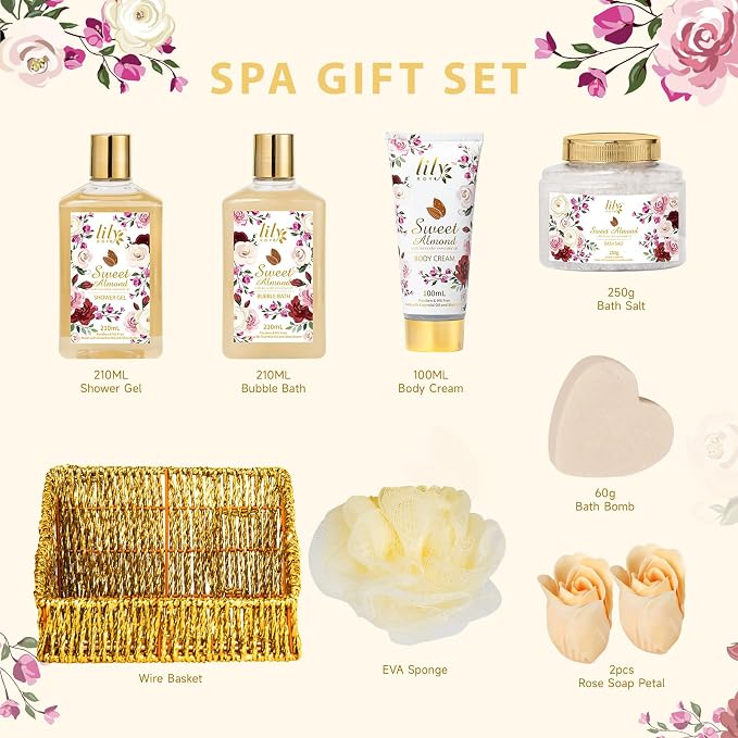 Gifts for Women, Birthday Gift - 9 Pcs Bath and Body Gift Basket Set Spa Gift Basket Set for Women, Gift Set | Perfect Christmas, Valentines Day Gifts for Her, Mothers Day Gift Basket for Mom
