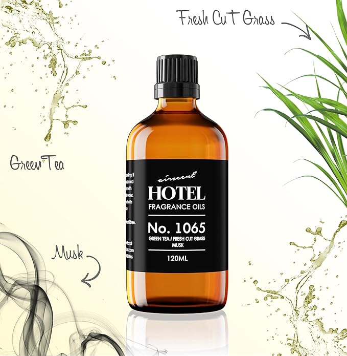 AirScent Hotel Diffuser Oil No. 1065 - Green Tea & Fresh Cut Grass - Premium Fragrance Oil for Ultrasonic and Waterless Diffusers and Crafting - 30 mL, 1 fl oz Glass Dropper Bottle