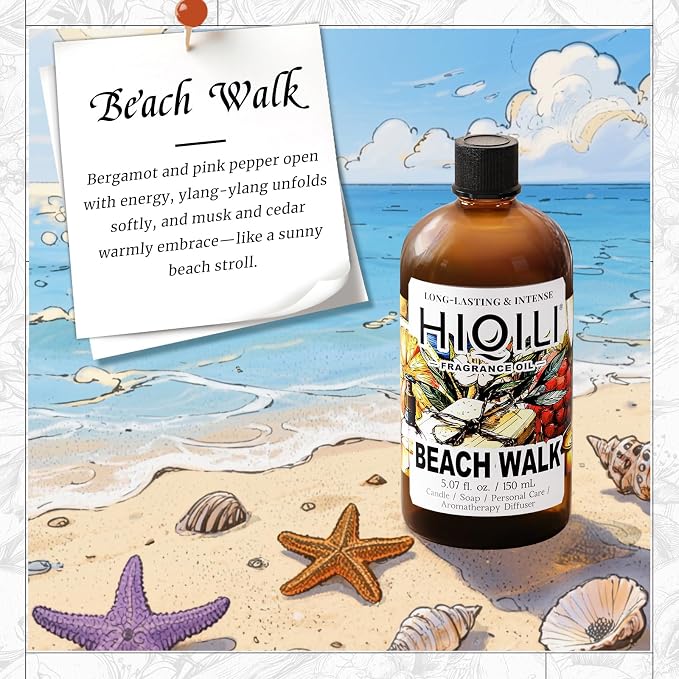HIQILI Beach Walk Fragrance Oil for Diffuser & Humidifier, Candle & Soap Making, Luxury Hotel Scents, Perfect as a Gift - 5.07 Fl Oz