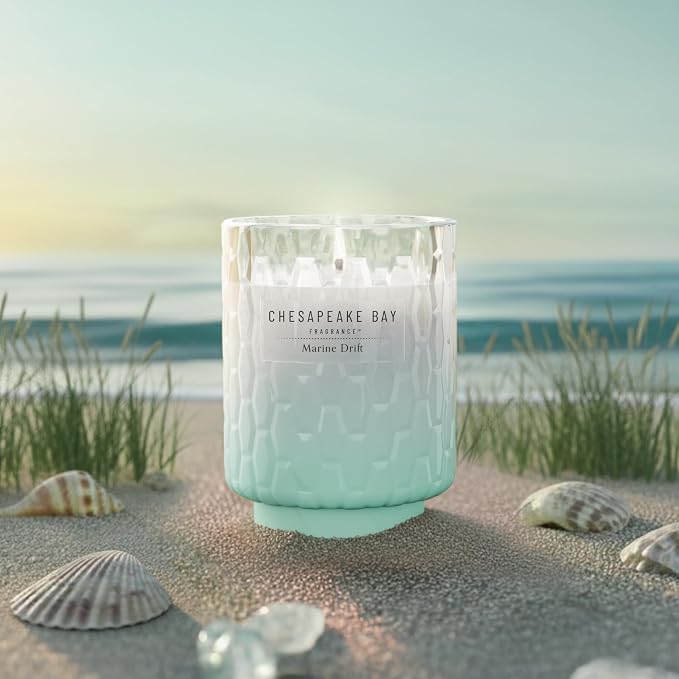 Chesapeake Bay, 8oz Marine Drift Scented Candle, Mood Evoking Fragrance, Textured Sea Glass-Inspired Jar, Premium Soy Blend Wax with Essential Oils, Coastal Fragrance for Home Décor or Gifting