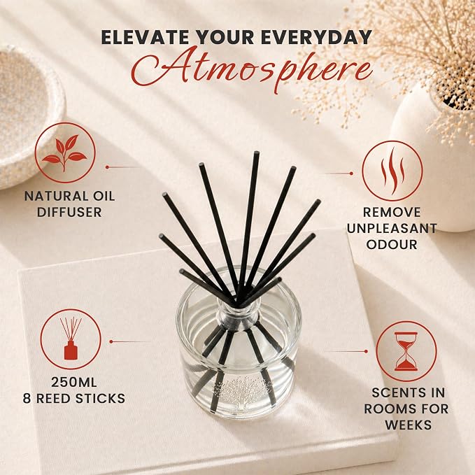 Wavertree & London Natural Sweet Pea & Jasmine Scented Reed Diffusers Set - Lasting Aromatherapy Air Freshener Diffuser with Sticks for Home & Office | 250ml Scented Diffuser with 6 Months Scent Life