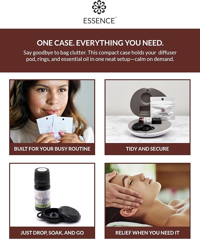 Essence Pearl Travel Case | Coffee Essential Oil | Aromatherapy Nasal Diffuser & Essential Oil Carrying Case | Invigorating Coffee & Coconut Blend | Travel-Friendly Kit | Black Pod
