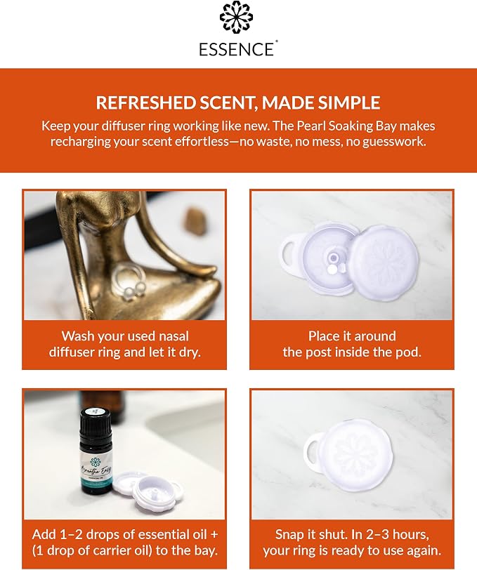 Essence Pearl Travel Case | Orange Essential Oil | Aromatherapy Nasal Diffuser & Essential Oil Carrying Case | Uplifting Citrus Scent | Travel-Friendly Kit | White Pod
