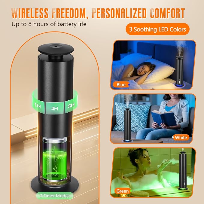 JEKAL Waterless Scent Diffuser Starter Kit with 5 Oils - Smart APP Cold Air Scent Machine, Up to 2000 Sq Ft for Homes Offices Hotels Spas - Quiet Essential Oil Diffuser 8H Battery 3-Color Light, Black
