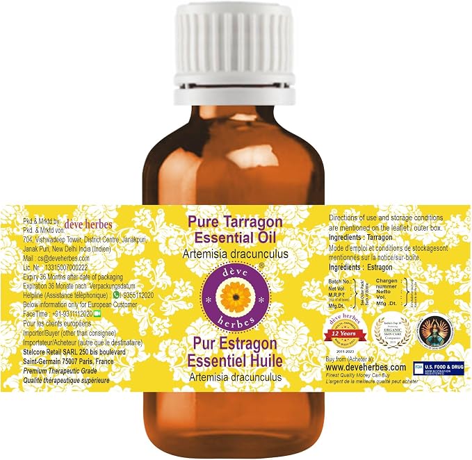 dève herbes Tarragon Essential Oil (Artemisia Dracunculus) Pure | Non-Sticky | Non-Greasy | Lightweight | Men & Women | All Skin Types | Steam Distilled 15ml (0.5 oz)