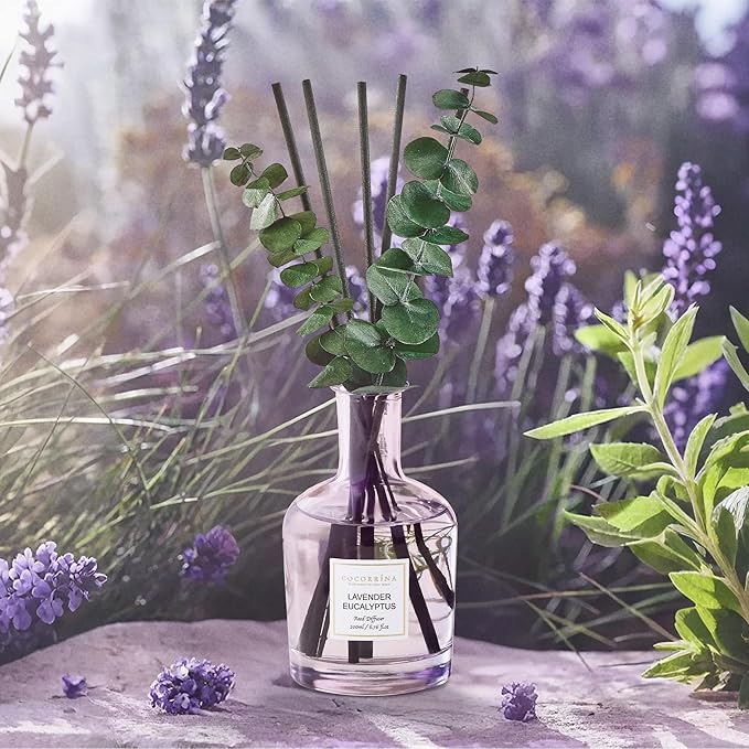 COCORRÍNA Lavender Eucalyptus Reed Diffuser – 6.76 oz Essential Oil with 8 Reeds & Real Eucalyptus Sticks, Home Fragrance for Bedroom or Bathroom Décor