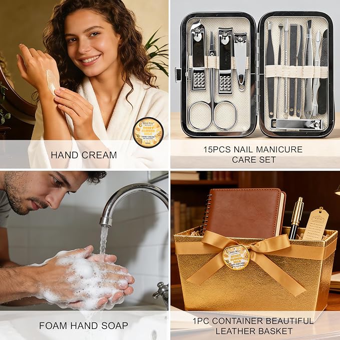 34 Pcs Skin care kit Spa Gift Set for Women & Men, Honey & Almond Milk Bath & Body Gift Basket, Face Skin Care Kit with Shower Gel, Self-Care Manicure, Birthday, Christmas, Mother Day, Anniversary