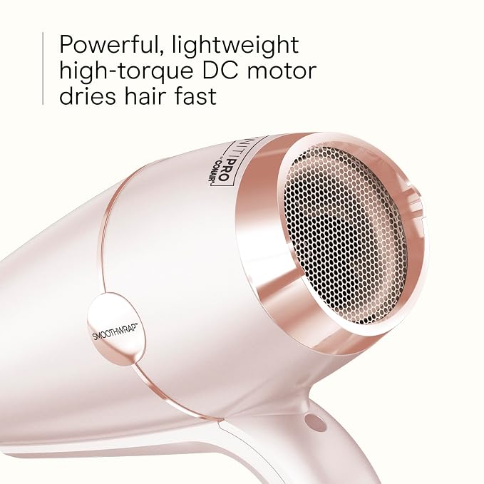 INFINITI PRO CONAIR SmoothWrap Hair Dryer, Blow Dryer with Diffuser and Concentrator Attachments, Advanced Plasma and Ceramic Technology for Less Frizz, More Volume, and Body, Champagne