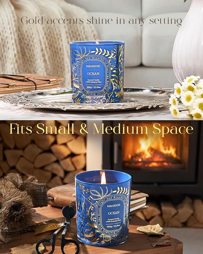 M&SENSE Ocean Breeze Soy Candle, Coastal Relaxation 55H Gift | Ocean Air Purifying, Clean Soy Wax Long Burning, Summer Beach Escape For Rooms, Stress Relief Bathtub, Reusable Matte Jar