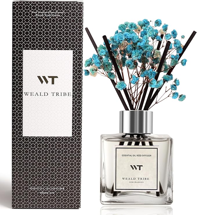 WEALD TRIBE Reed Diffuser Set Cashmere Vanilla Scent for Bathroom Air Fresheners Accessories, Oil Diffuser Stick | 5.1 fl oz Home Fragrance with Sticks Defusers | House Bedroom Office Shelf Decor