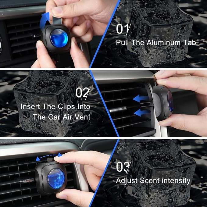 JUSTTOP Crystal Ice Scent Car Air Freshener Clip,Provides Long Lasting Fragrance Holding for Over 120 Days,4 Vent Clips,4ml Each,Car Accessories for Men or Women(Crystal Ice)