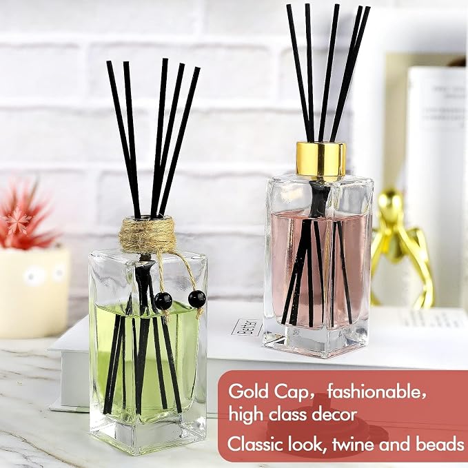 Glass Diffuser Bottles Set of 2 Reed Diffuser Bottle 5oz/155ml Clear Empty Essential Oil Decorative Bottle Set Reusable Apothecary Perfume Jar Gift