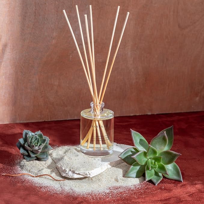 Brooklyn Candle Studio Reed Scent Diffuser - Santa Fe - Relaxing Oil Diffuser, Cactus, Wild Sage & Juniper Fragrance, 8 Rattan Diffuser Reeds, Clean Ingredients - 3.7oz