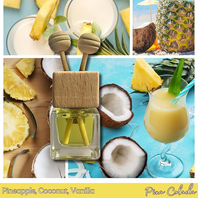 Cute Refillable Car Air Freshener Vent Clip 8mL – Pina Colada – 15mL Refill Included – Long Lasting Fragrance Oil Diffuser – 100% American Handmade Odor Eliminator
