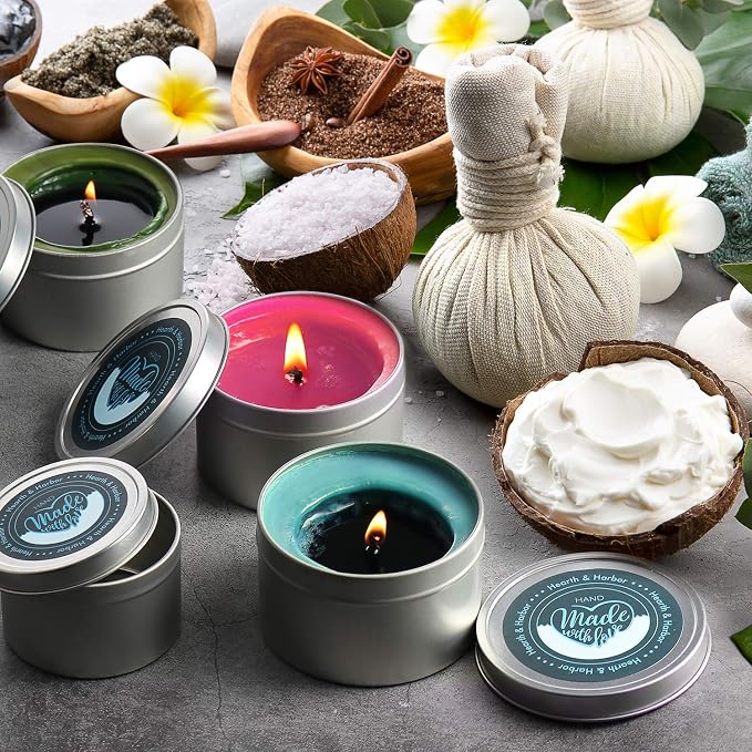 Hearth & Harbor Tin Candle Jars for Making Candles - DIY Candle Containers with Lids - Metal Candle Jars - Bulk Tins Storage for Candle (Stainless Steel, 8)