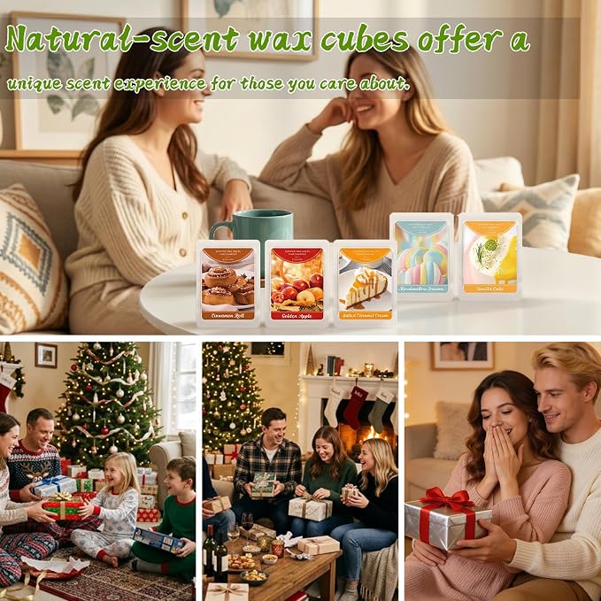 SCENTORINI Wax Melts Summer Scent, Scented Wax Cubes, Soy Candle Wax Tarts for Wax Warmers, Sicilian Lemon, Golden Apple, Vanilla Cake, Cinnamon Roll, Salted Caramel Cream, Marshmallow Dreams