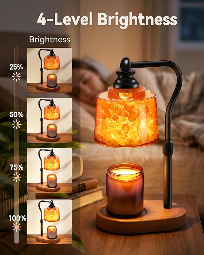 3-in-1 Candle Warmer Lamp with Timer Dimmable, Himalayan Salt Lamp & Passive Diffuser, Gifts for Women, House Warming Gifts, Wax Melt Warmer for Jar Candles (Black)