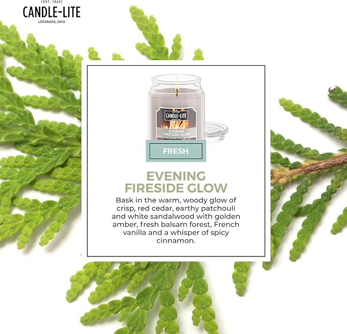 Candle-lite Fall Scented Candles, Evening Fireside Glow, 18 oz Jar, Proudly Poured in The USA, Aromatherapy Candle, Single-Wick with 110 Hours of Burn Time, Perfect for Creating a Refreshing Ambiance