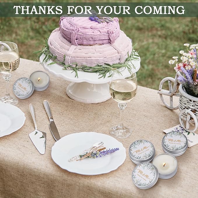MTLEE Lavender Scented Soy Wax Wedding Candles, 50 Pcs Candle Favors for Guests, Aromatherapy Candles for Bridal Shower, Rustic Wedding Party