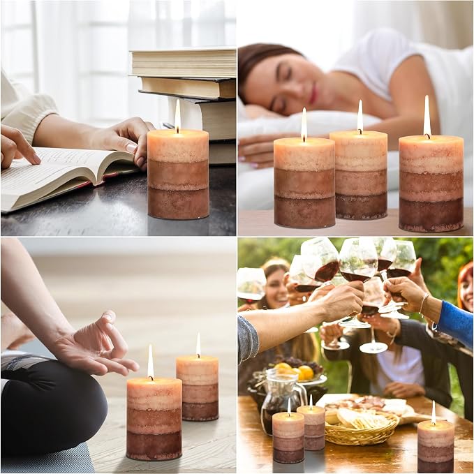 Coffee Pillar Candles, Aromatherapy Scented Candles, 35+ Hours Burn Long Lasting, Set of 3 Tall 3x4 Inch Dripless Pillar Candle, for Wedding and Home Décor