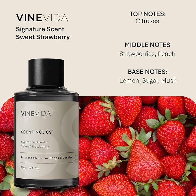 VINEVIDA [4oz] Sweet Strawberry Fragrance Oil for Soap Making Scents for Candle Making, Perfume Oils, Soy Candles, Home Scents Oil Diffusers, Bath Scent Bomb Oils, Linen Spray, Lotions, Car Freshies