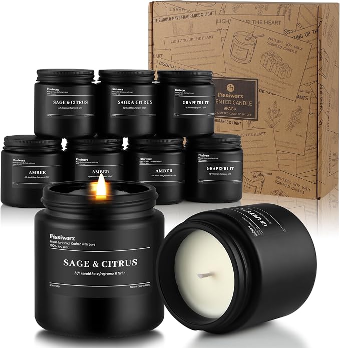 9 Pack Scented Candles Set Gifts for Men, Aromatherapy Candle Set with Scents （SAGE & Citrus/Grapefruit/Amber）- Gift for Dad, Boyfriend, Birthday, Father’s Day, Anniversary