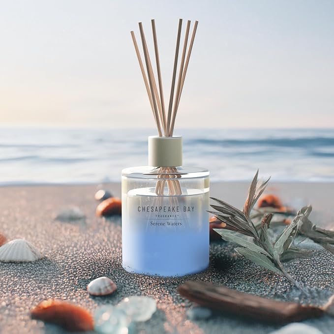 Chesapeake Bay, Reed Diffuser, 5.7oz, Serene Waters Scent, Mood Evoking, Sea Glass-Inspired Jar, Room Filling Fragrance Made with Essential Oils, Coastal Fragrance for Home Décor or Gifting