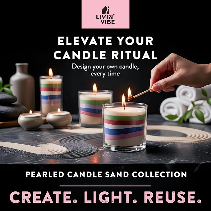 Pearled Candle Sand 10.5 oz (300g) – Rose Bloom Scented Candle, Pink Color, Relaxing Aromatherapy, Home Decor, Stress Relief, Long-Lasting Burn